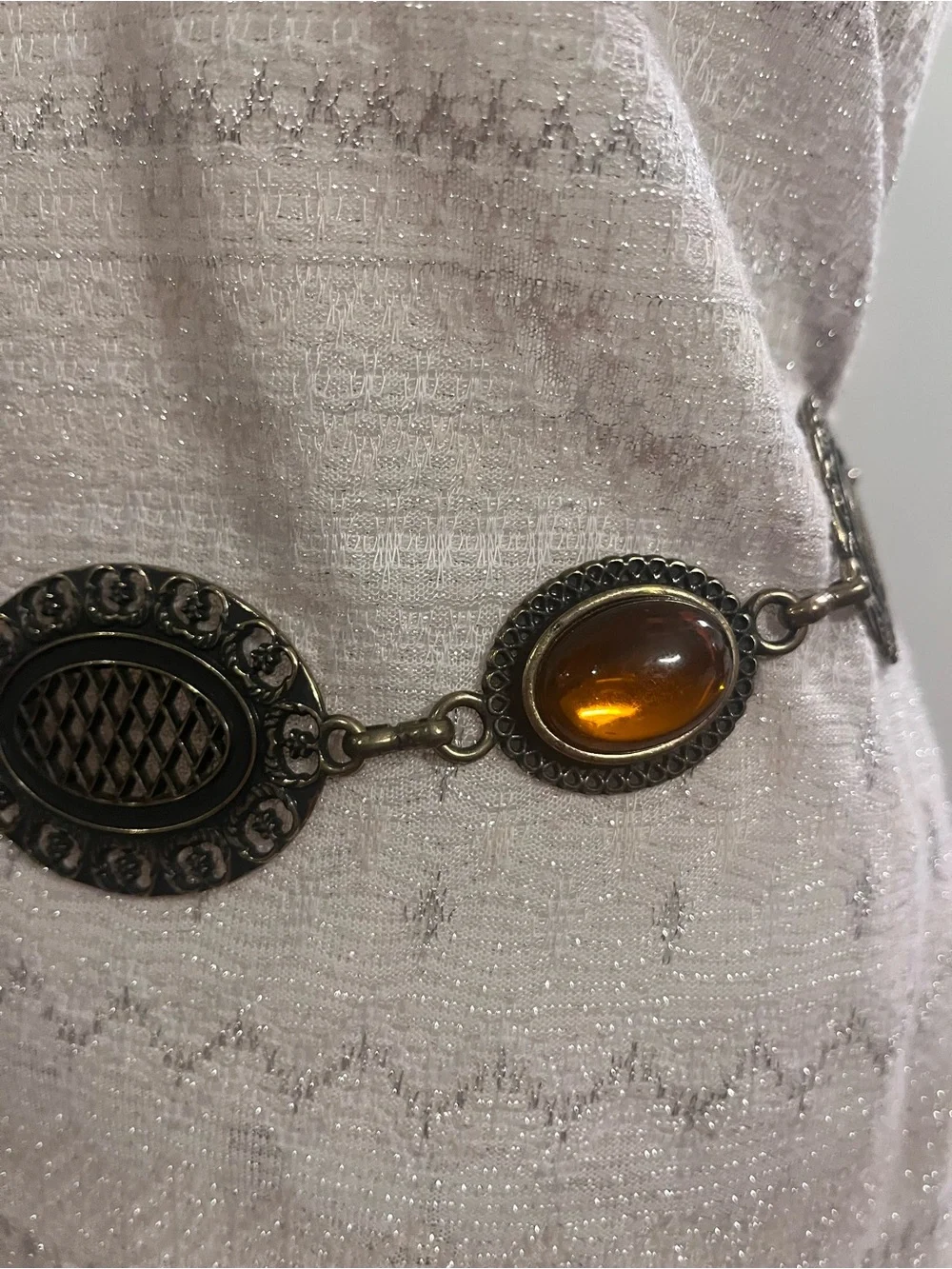 Vintage Nine West Metal Concho Statement Belt with Amber Cabochons